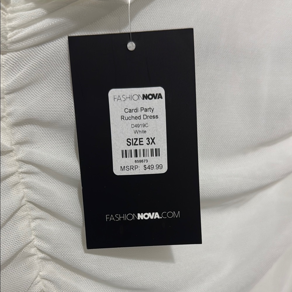 Fashion Nova White Ruched Bishop Sleeve Gown - Picture 2 of 6